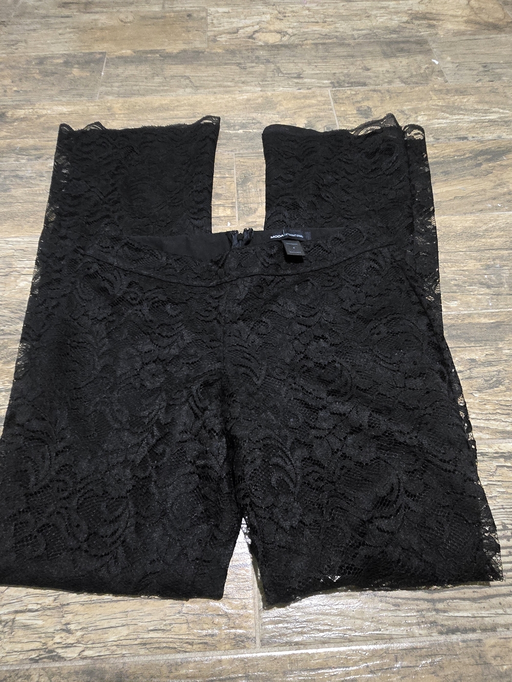 Moda International Black Lace Wide-Leg Pants with Scalloped Hem